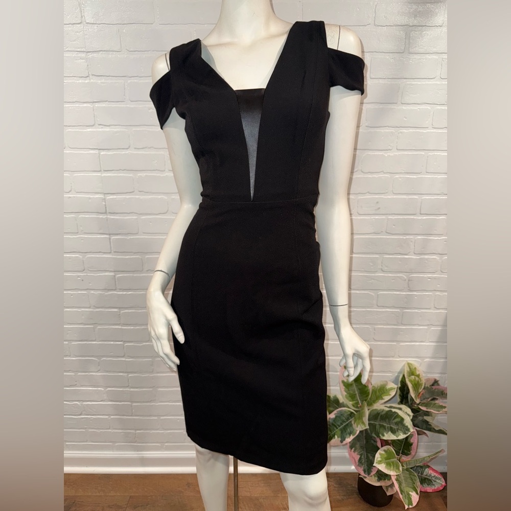 White House Black Market Cold Shoulder Little Black Dress with Leather Detail